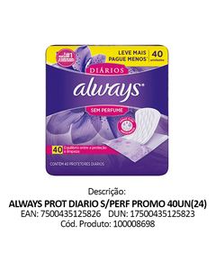 imagem de Absorvente always diários sem perfume 40 unidades - PROCTER E GAMBLE