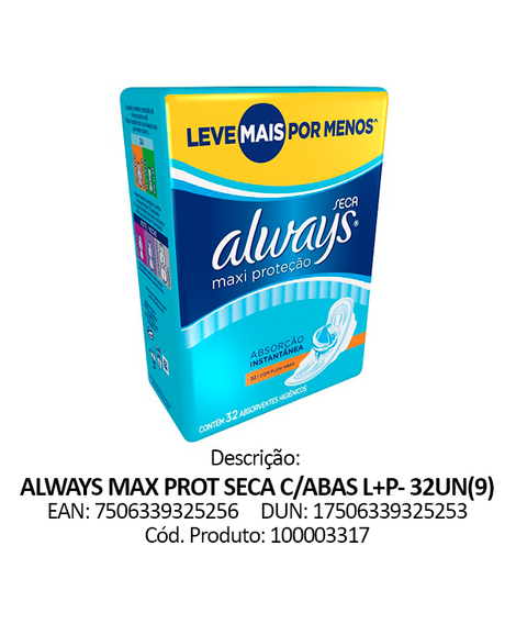 imagem do produto Absorvente always maxi protecao seca com abas 32 unidades - PROCTER E GAMBLE