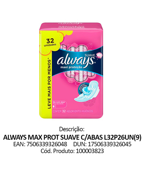 imagem do produto Absorvente always maxi protecao suave com abas 32 unidades - PROCTER E GAMBLE