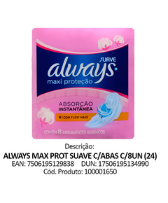 imagem de Absorvente always maxi protecao suave com abas 8 unidades - PROCTER E GAMBLE