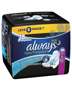imagem de Absorvente always noites tranquilas seca com abas 8 unidades - PROCTER E GAMBLE