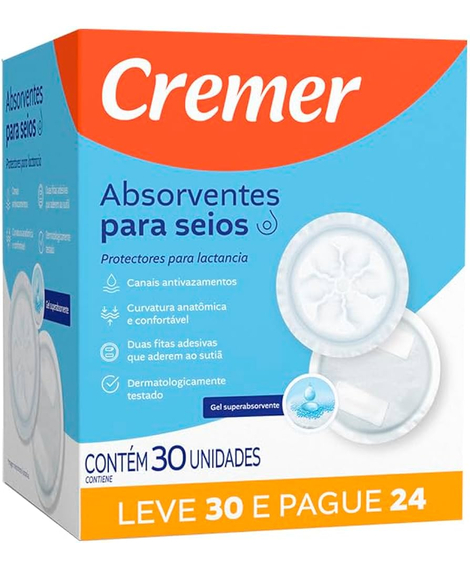 imagem do produto Absorvente para seios cremer 30 unidades - CREMER
