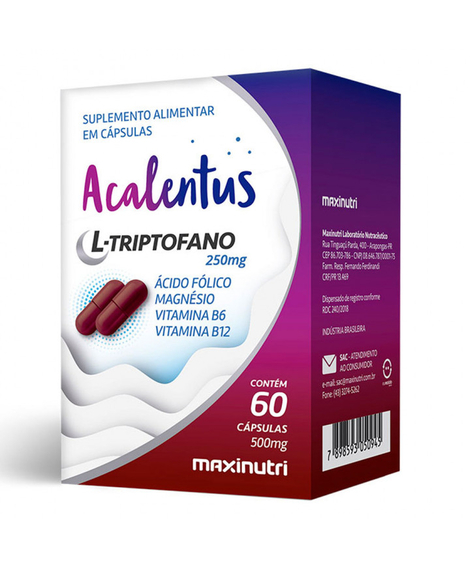 imagem do produto Acalentus l-triptofano 250mg 60 cpsulas - MAXINUTRI