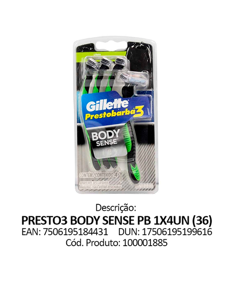 imagem do produto Aparelho de barbear gillette prestobarba 3 body sense 4un - PROCTER E GAMBLE