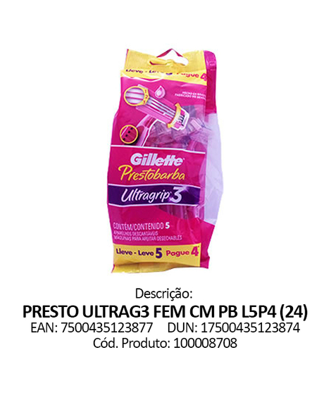 imagem do produto Aparelho de barbear gillette prestobarba ultragrip 3 l5 p4 - PROCTER E GAMBLE