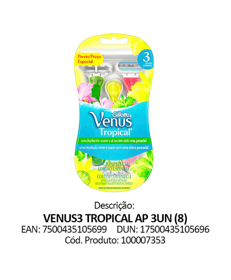 imagem do produto Aparelho de barbear gillette venus3 tropical 3 unidades - PROCTER E GAMBLE