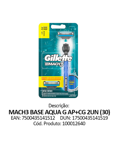 imagem do produto Aparelho de barbear mach3 acqua grip regular + 2 cargas - PROCTER E GAMBLE