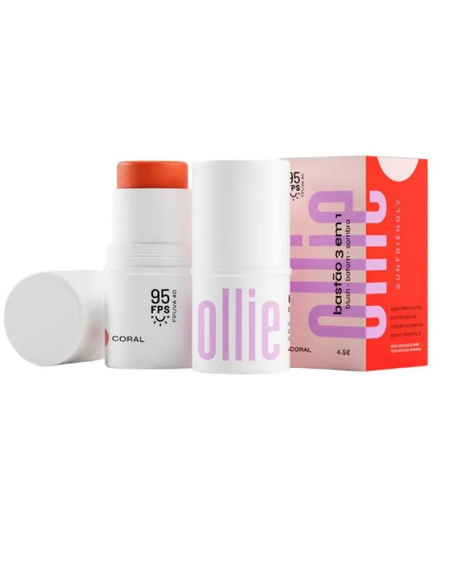 imagem do produto Bast�o 3 em 1 blush batom e sombra ollie fps95 coral 4,5g - OLLIE