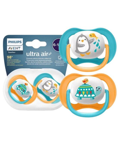 imagem de Chupeta ultra 6-18m azul/amarelo/branco 2uni - AVENT