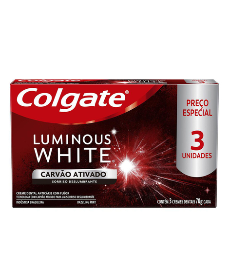 imagem do produto Creme dental colgate luminous white carvo ativado 3un - COLGATE-PALMOLIVE