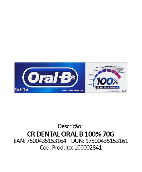 imagem do produto Creme dental oral b 100% 70g - PROCTER E GAMBLE