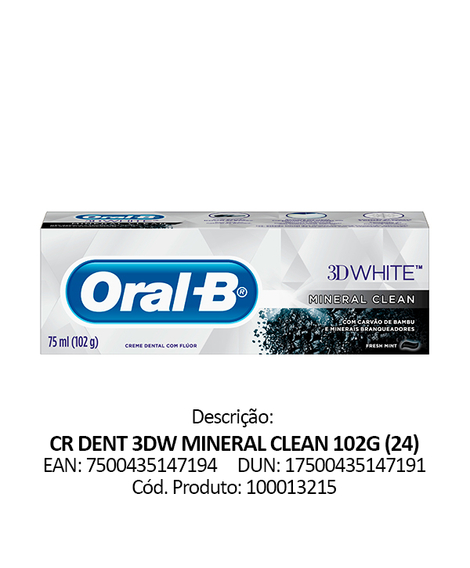 imagem do produto Creme dental oral b 3d white mineral clean 102g - PROCTER E GAMBLE