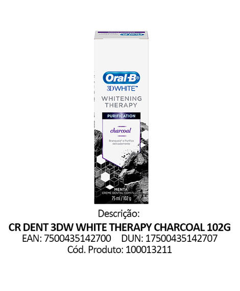 imagem do produto Creme dental oral b 3d white therapy charcoal 102g - PROCTER E GAMBLE
