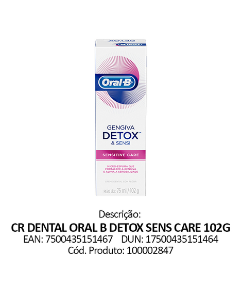 imagem do produto Creme dental oral b detox sensitive care 102g - PROCTER E GAMBLE