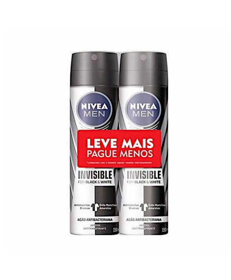 imagem do produto Desodorante nivea aerosol men b&w invisible 150ml pack 2un - NIVEA