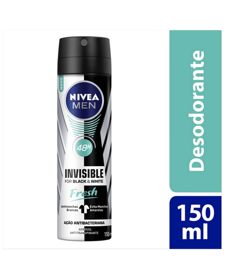 imagem do produto Desodorante nivea aerosol men black&white fresh 150ml - BEIERSDORF