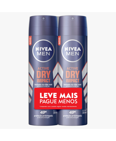 imagem do produto Desodorante nivea aerosol men dry impact 150ml pack 2un - BEIERSDORF