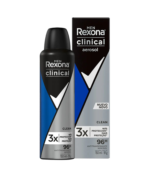 imagem do produto Desodorante rexona aerosol clinical men clean 150ml - UNILEVER