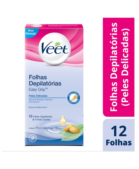 imagem do produto Folhas depilatrias veet pronta corpo pele delicada 12 unid - RECKITT BENCKISER