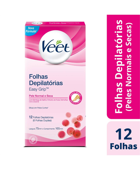 imagem do produto Folhas depilatrias veet pronta corpo pele normal 12 unid - RECKITT BENCKISER