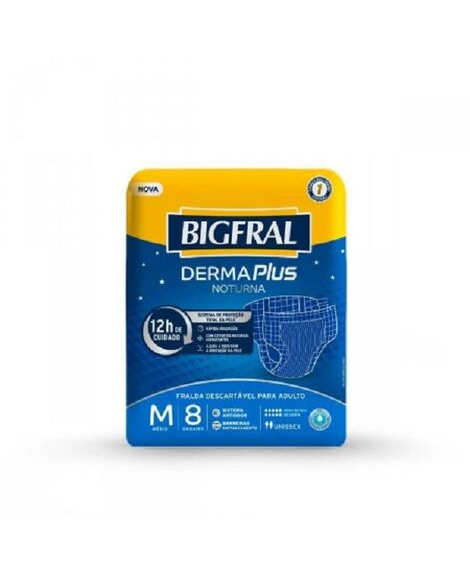 imagem do produto Fralda Bigfral Derma Plus Noturna M 8 Unidade - ONTEX