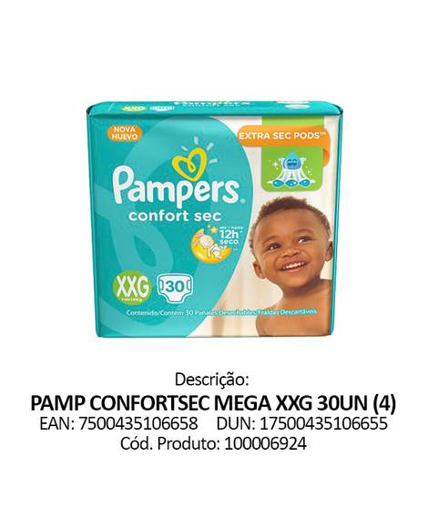 imagem do produto Fralda pampers confort sec mega xxg 30 unidades - PROCTER E GAMBLE
