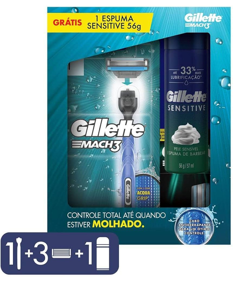 imagem do produto Kit gillette mache3 agua grip + espuma sensitive 56g - PROCTER E GAMBLE