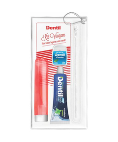 imagem de Kit viagem dentil escova + creme + fio dental vermelho - DENTIL