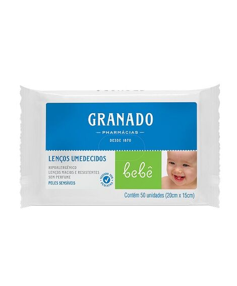 imagem do produto Lenco umedecido granado bebe pele sensiveis 50 unidades - GRANADO