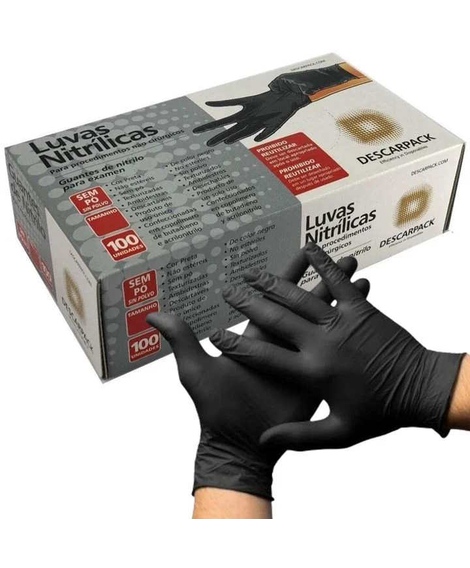 imagem do produto Luva descarpack nitrilica sem po preta m 100 unidades - DESCARPACK
