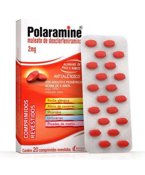 imagem do produto Polaramine 2mg 20 comprimidos - MANTECORP FARMASA