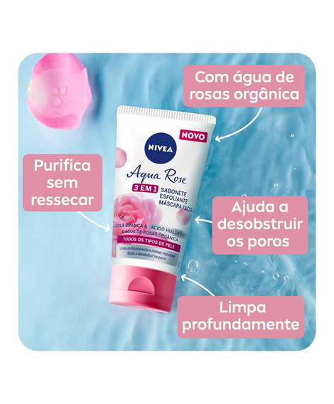 imagem do produto Sabonete esfoliante facial nivea aqua rose 3 em 1 150ml - NIVEA