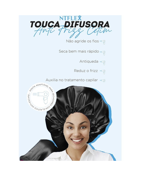 imagem do produto Touca difusora cetim ntflex antifrizz ref 4048 unidade - NT FLEX