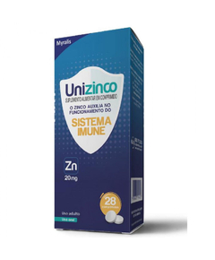 imagem de Unizinco zn 20mg 28 comprimidos - MYRALIS