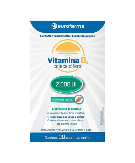 imagem do produto Vitamina d 2.000 ui 30 cpsulas eurofarma - EUROFARMA